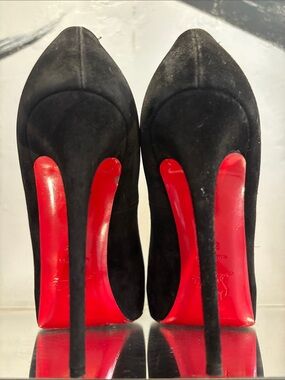 Christian Louboutin Black Suede Peep Toe Pumps